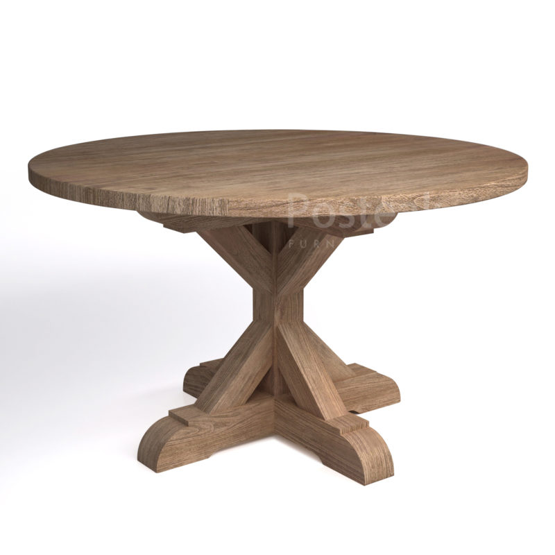 round table teak dining table farmhouse cross legs