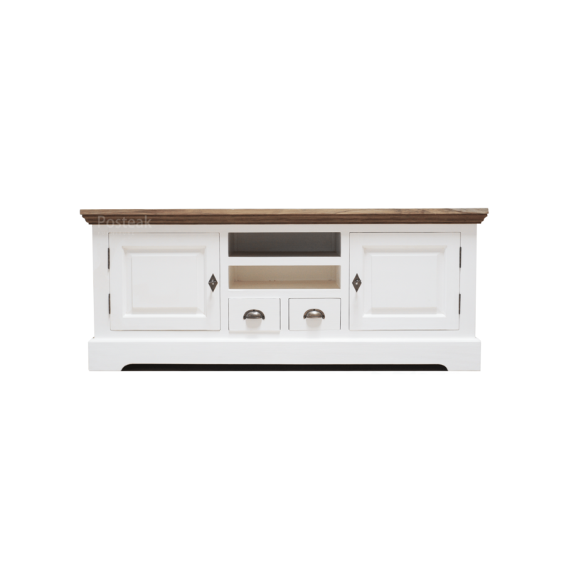 white tv cabinet with rattan basket